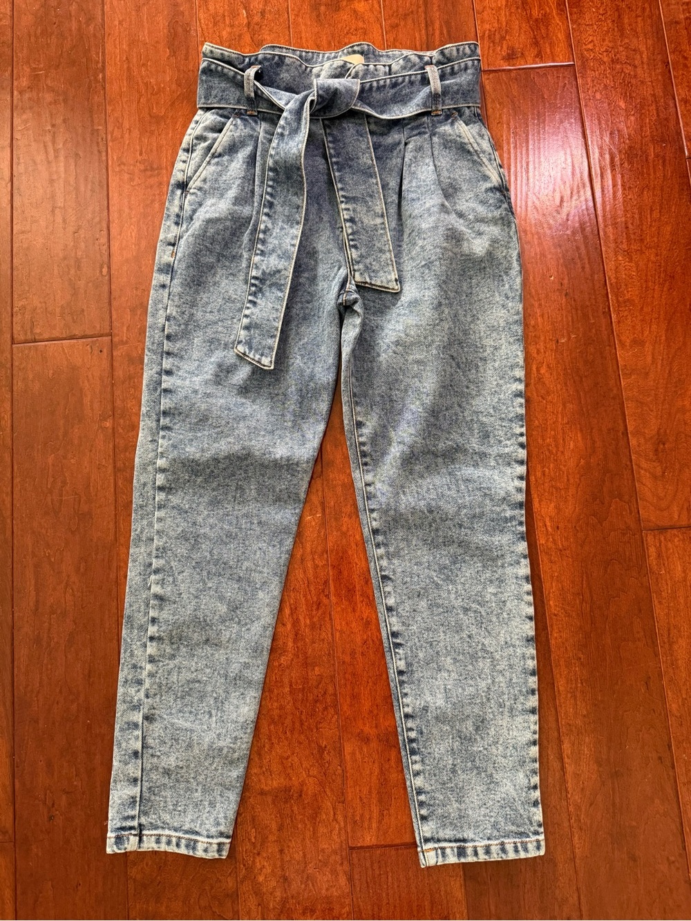 Sézane High-Rise Paperbag Jeans — Light Wash Blue